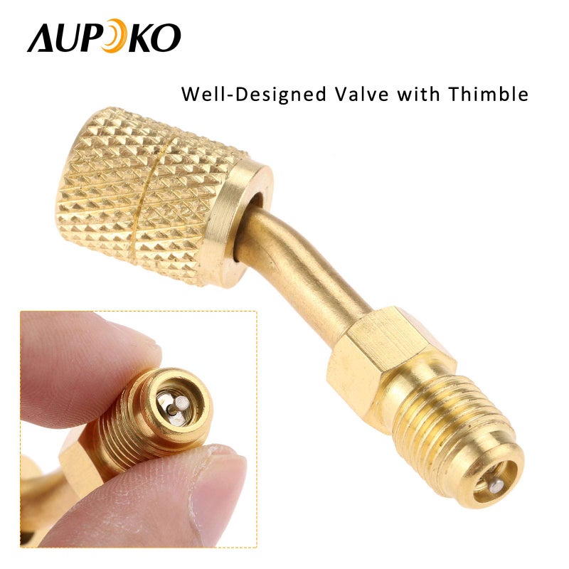 Aupoko R410A Adapter 5/16" SAE Female Quick Couplers to 1/4" SAE Male Flare, 2 PC 45 Degree Angled Charging Vacuum Adapter, Used for R410a with Thimble Mini Split System, HVAC and Refrigeration Service - Image 4